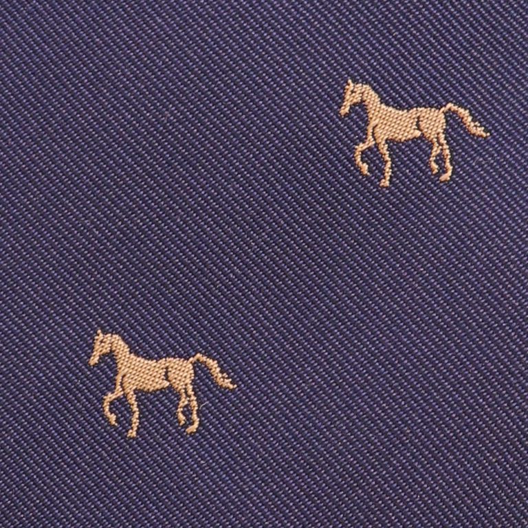Farasi Self Tipped 3Fold Horse Embroided Tie - Navy