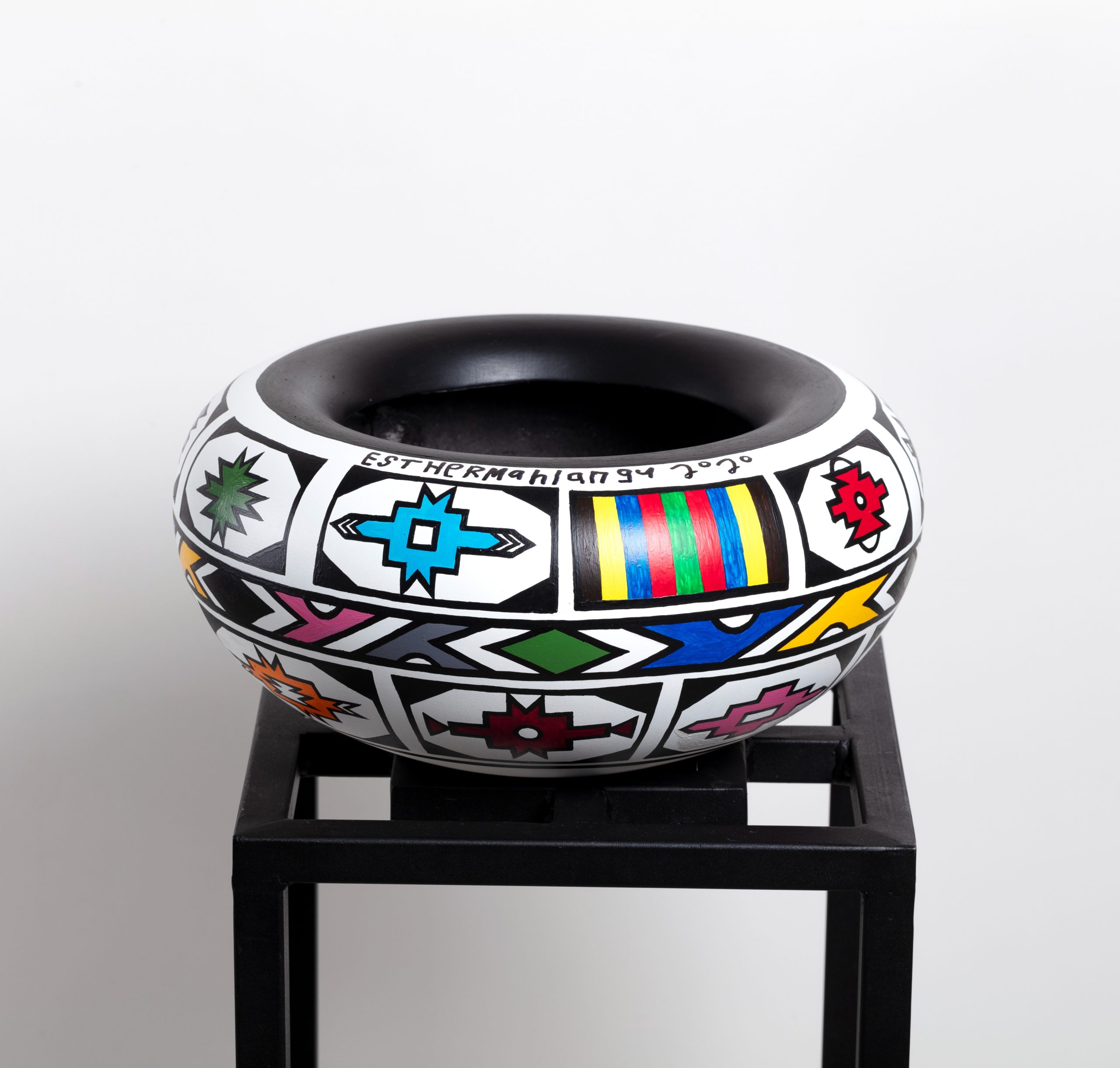 Then I Knew I Was Good at Painting: Esther Mahlangu, A Retrospective - ( Vessel 2021 | Acrylic on GRP | 20 x 40 cm)